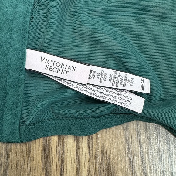 Victorias Secret Bra Womens 36D Green Lace Corset Underwired Boning Coquette - Picture 13 of 16